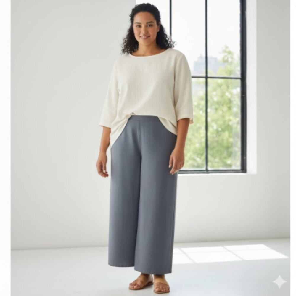 Eileen Fisher Woman Wide Leg Plus Size Gray Pull-On Crepe Pant Size 2X